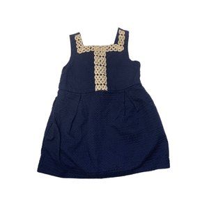 Girls Janie and Jack Navy Gold Geo Trim Jacquard Dress Size 12-18M